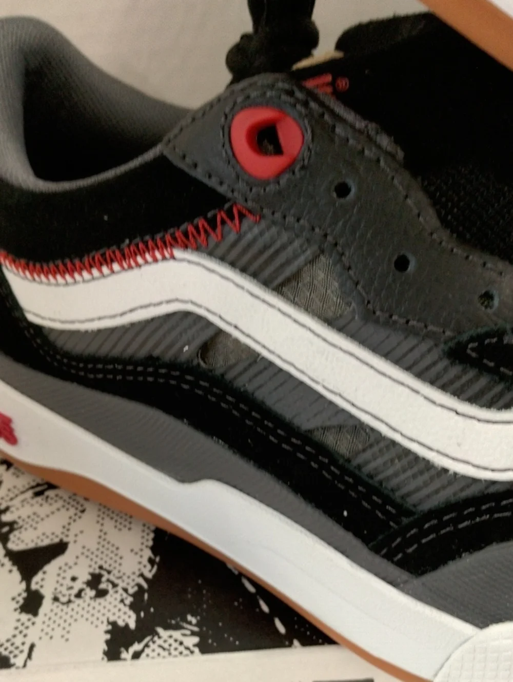 Vans Black, White & Red Low-Top Skate Shoes